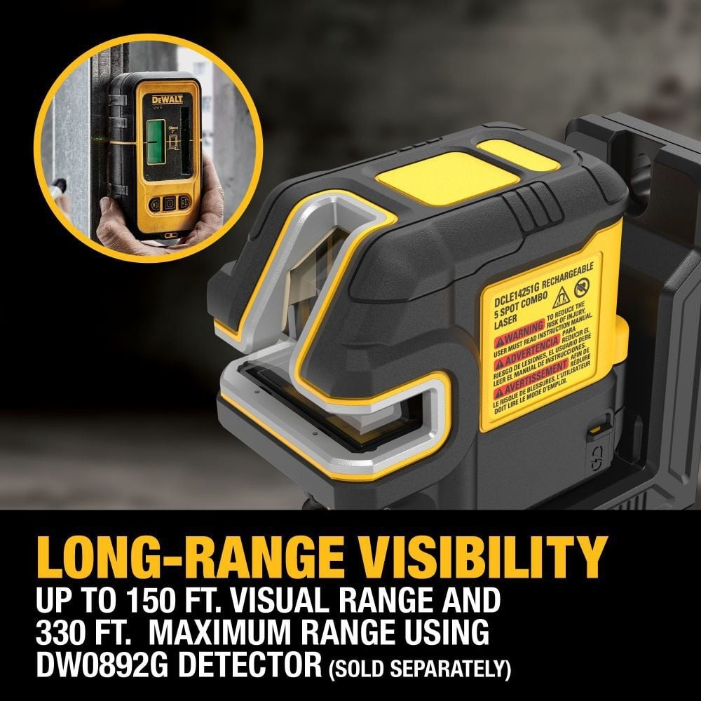 DeWalt DCLE14251GB USB Rechargeable Green 5 Spot and Cross Line Laser Base Kit - 4