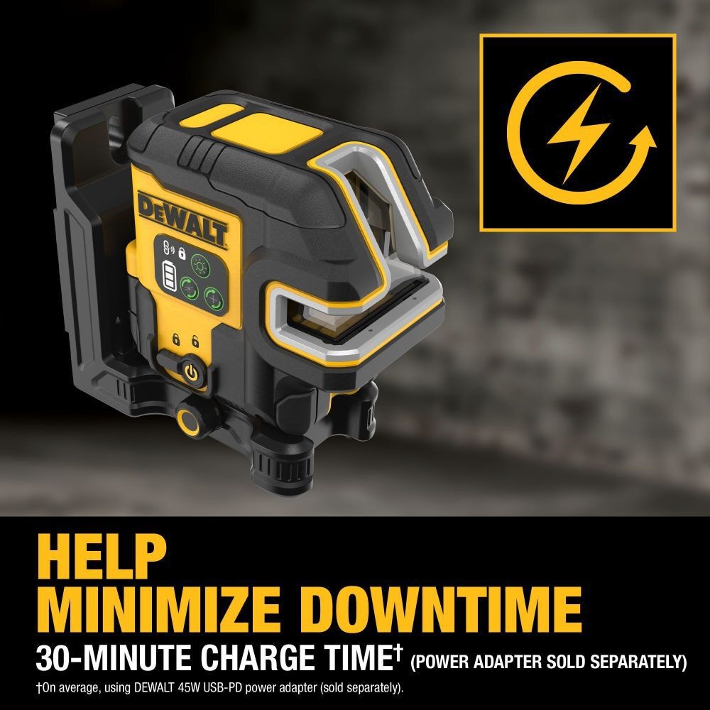 DeWalt DCLE14251GB USB Rechargeable Green 5 Spot and Cross Line Laser Base Kit - 8