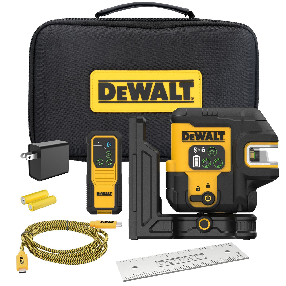 DeWalt DCLE14251G USB Rechargeable Green 5 Spot and Cross Line Laser Kit