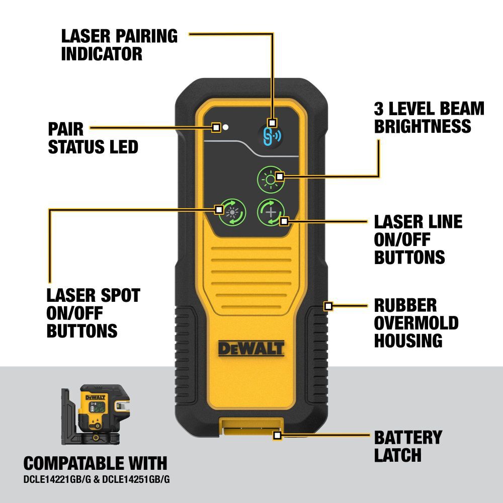 DeWalt DCLEAUSBRC2 Remote Control for USB Green Crossline/Spot Lasers DCLE14221G/GB & DCLE14251G/GB - 2