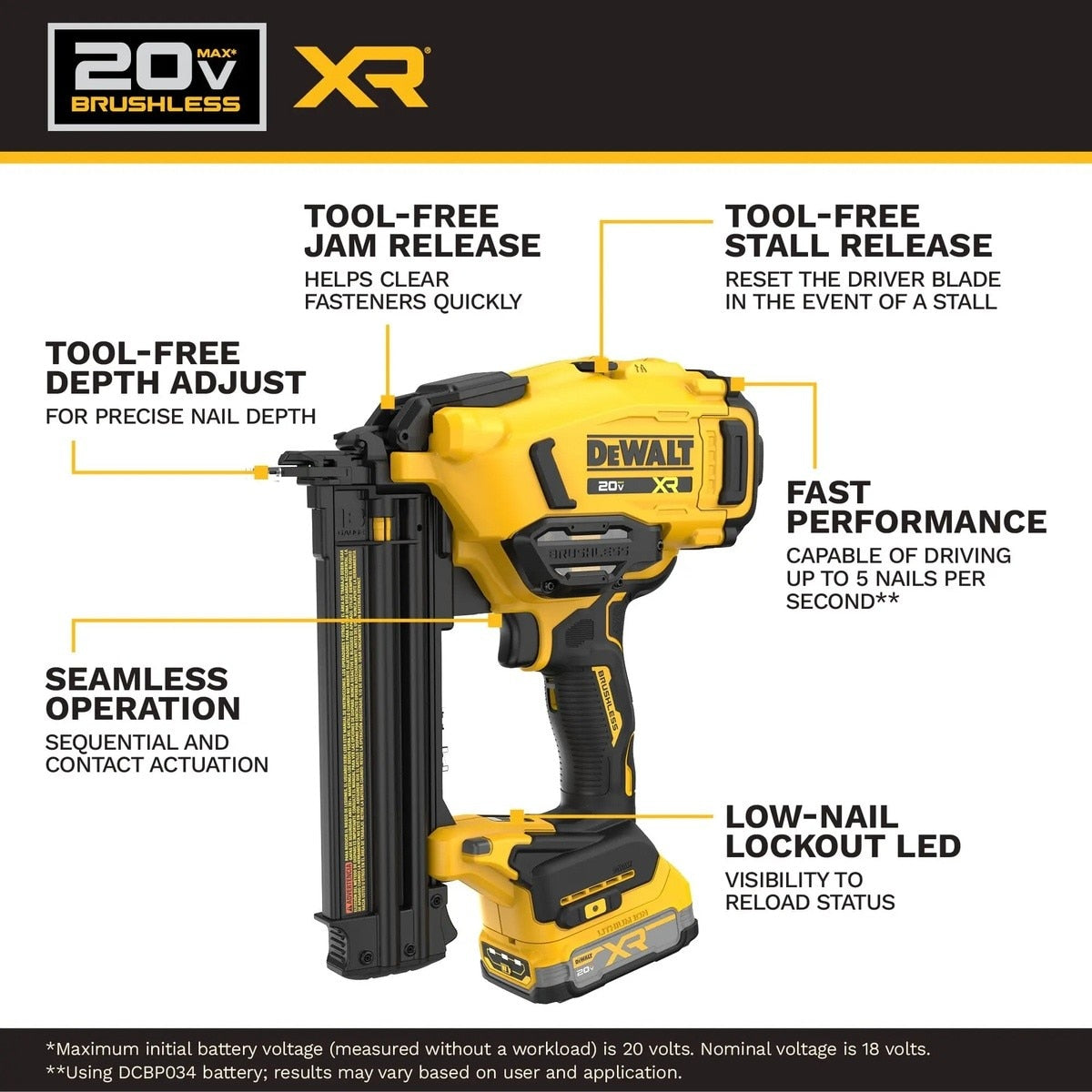 DeWalt DCN210E1 20V MAX XR 18 Gauge Brushless Cordless Brad Nailer Kit - 5