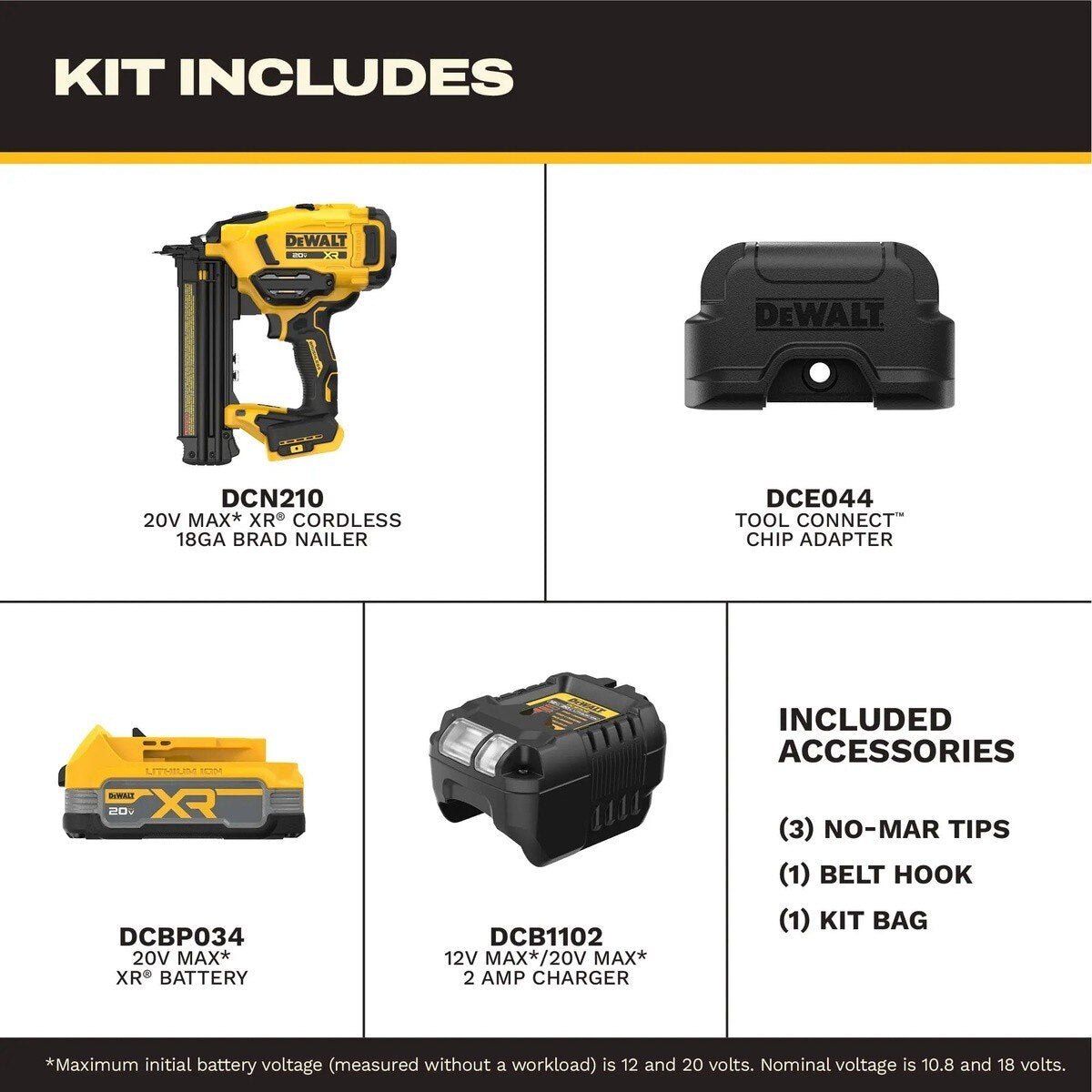 DeWalt DCN210E1 20V MAX XR 18 Gauge Brushless Cordless Brad Nailer Kit - 6