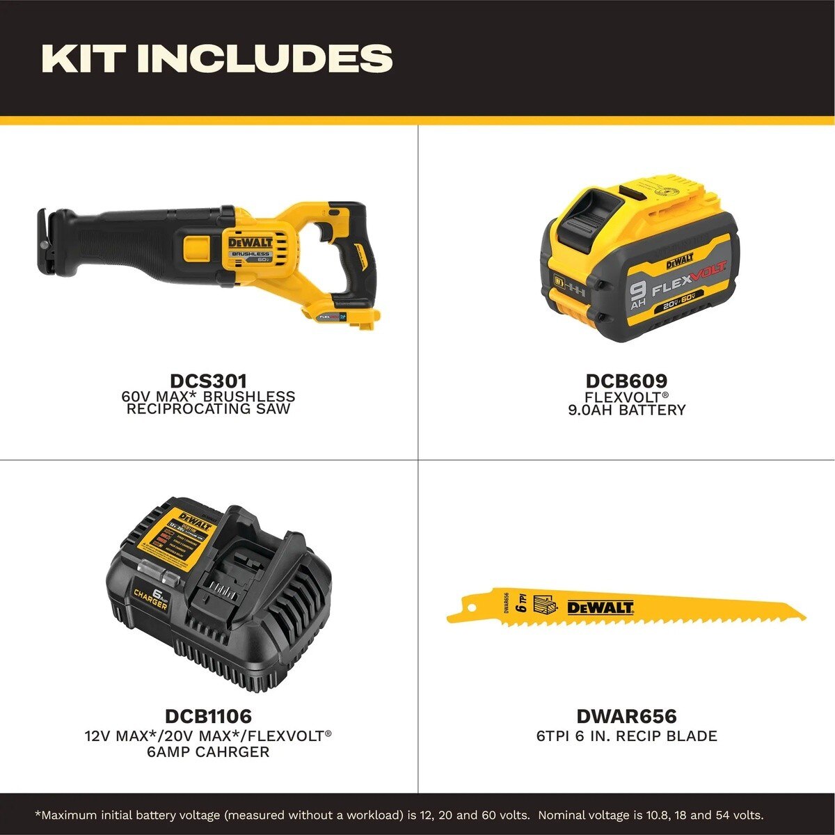 DeWalt DCS301X1 60V MAX Brushless Cordless Reciprocating Saw Kit with 9.0Ah FLEXVOLT Battery and Charger (1 Kit) - 4