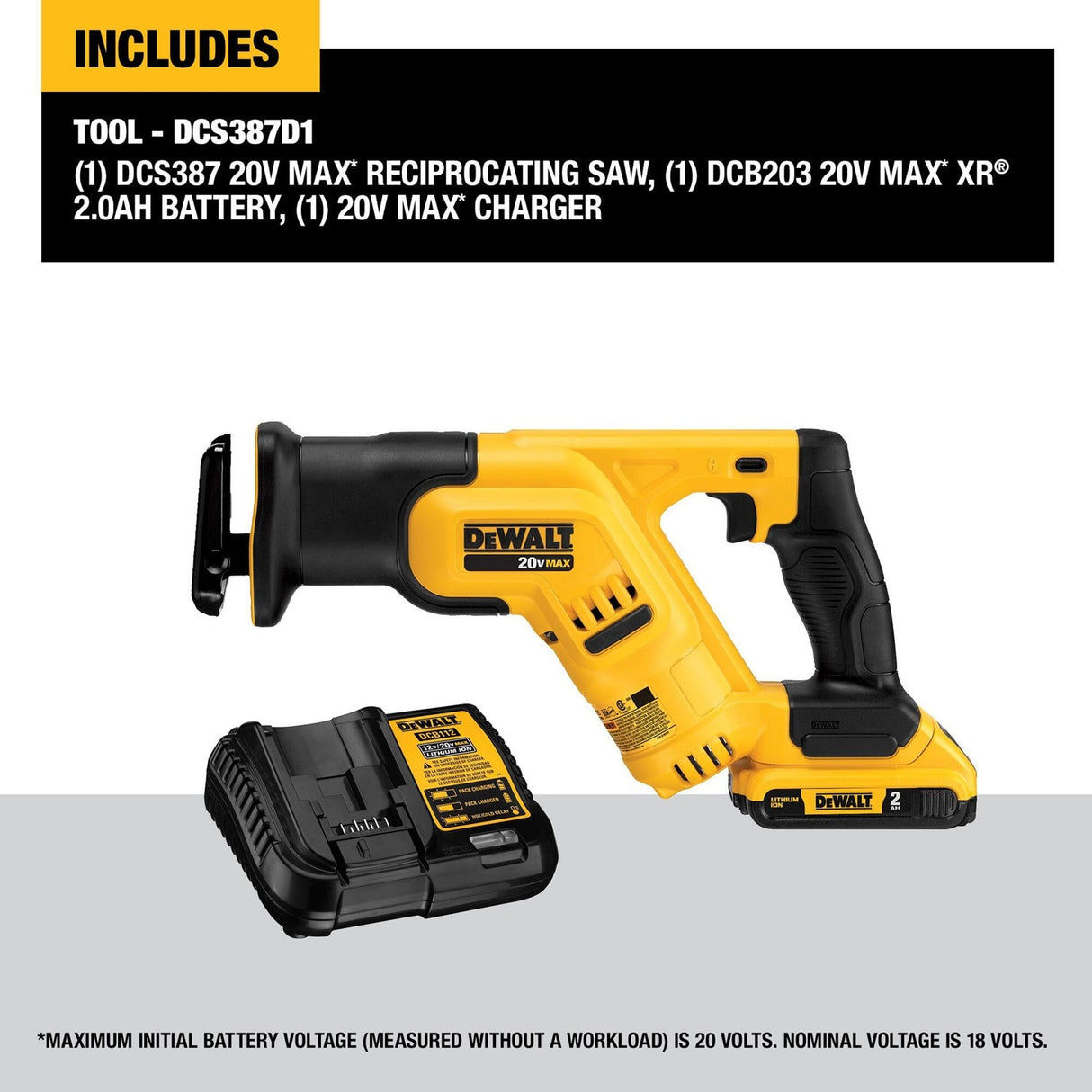 DeWalt DCS387D1 20V Max Lithium Ion Cordless Reciprocating Saw Kit, Compact, 2-Amp Hour - 4