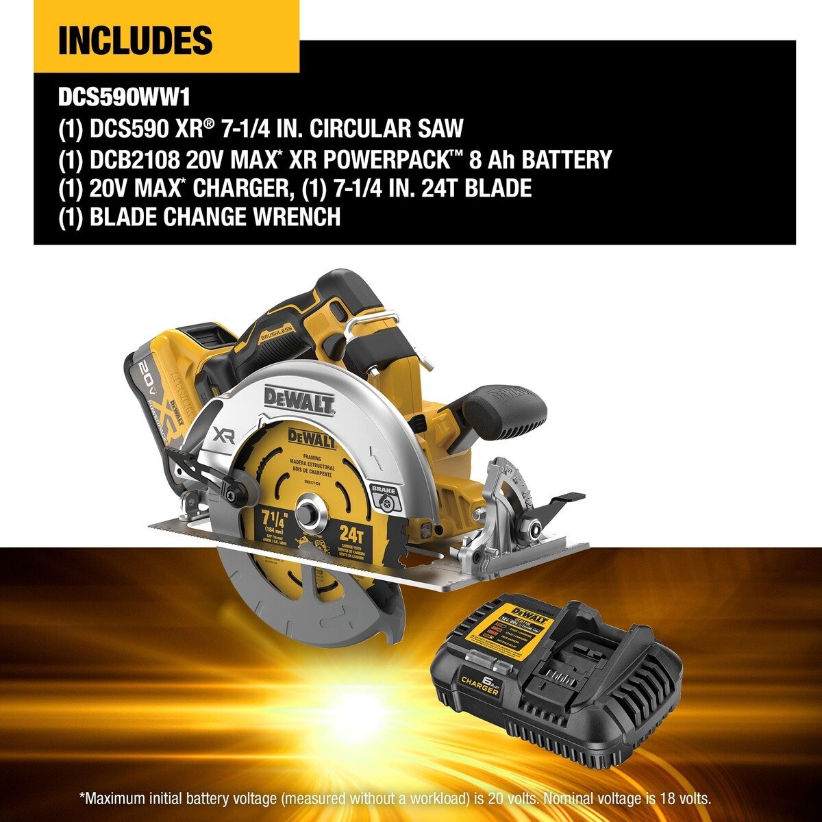 DeWalt DCS590WW1 20V Max* XR Brushless Cordless 7-1/4" Circular Saw Kit with XR POWERPACK - 5