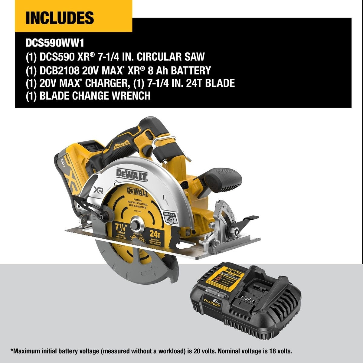 DeWalt DCS590WW1 20V Max* XR Brushless Cordless 7-1/4" Circular Saw Kit with XR POWERPACK - 6