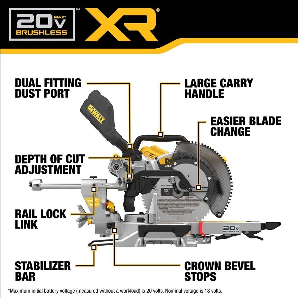 DeWalt DCS785B 20V MAX* XR 12" Double Bevel Sliding Miter Saw (Tool Only) - 3