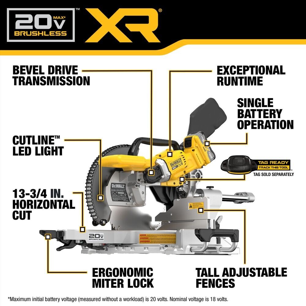 DeWalt DCS785WW1 20V MAX* XR 12" Double Bevel Sliding Miter Saw Kit - 2