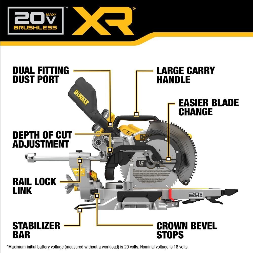 DeWalt DCS785WW1 20V MAX* XR 12" Double Bevel Sliding Miter Saw Kit - 3