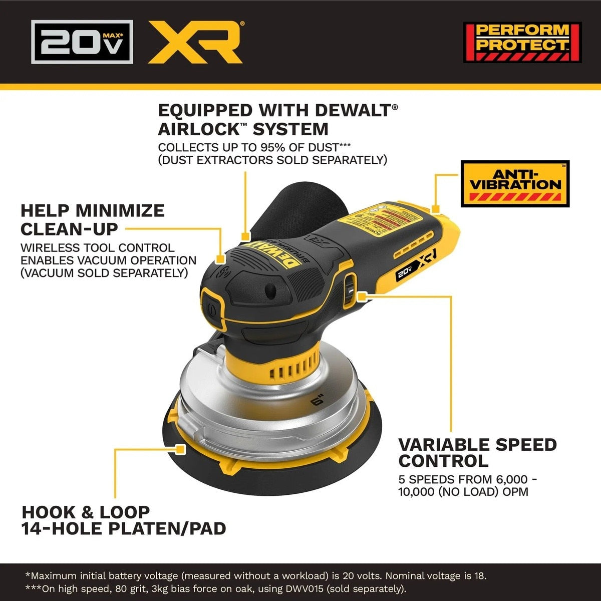 DeWalt DCW230B 20V MAX XR 6" Cordless Random Orbital Sander Tool Only - 2