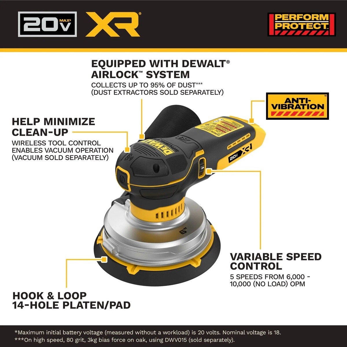 DeWalt DCW230B 20V MAX XR 6" Cordless Random Orbital Sander Tool Only - 2