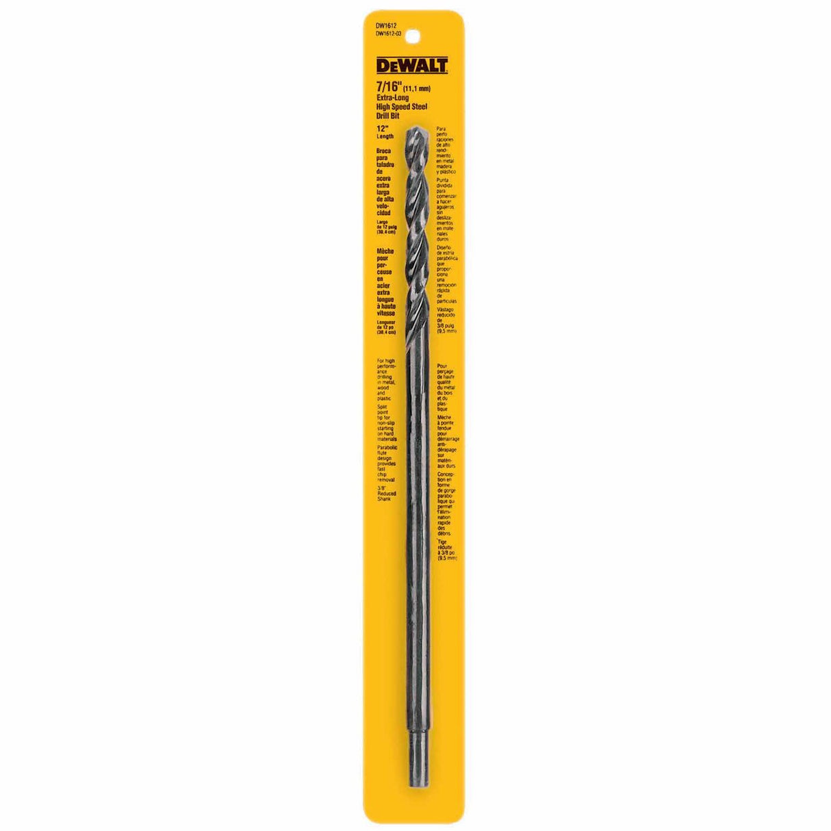 DeWalt DW1612 7/16" x 12" Black Oxide Extended Length Twist Drill Bit - 2