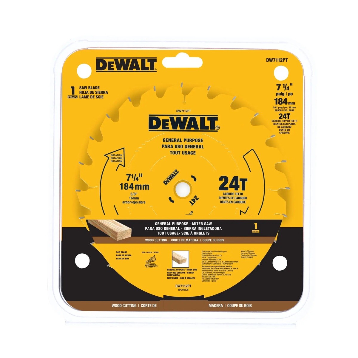 DeWalt DW7112PT 7-1/4" 24T Carbide Tipped Precision Trim Miter Saw Blade - 2