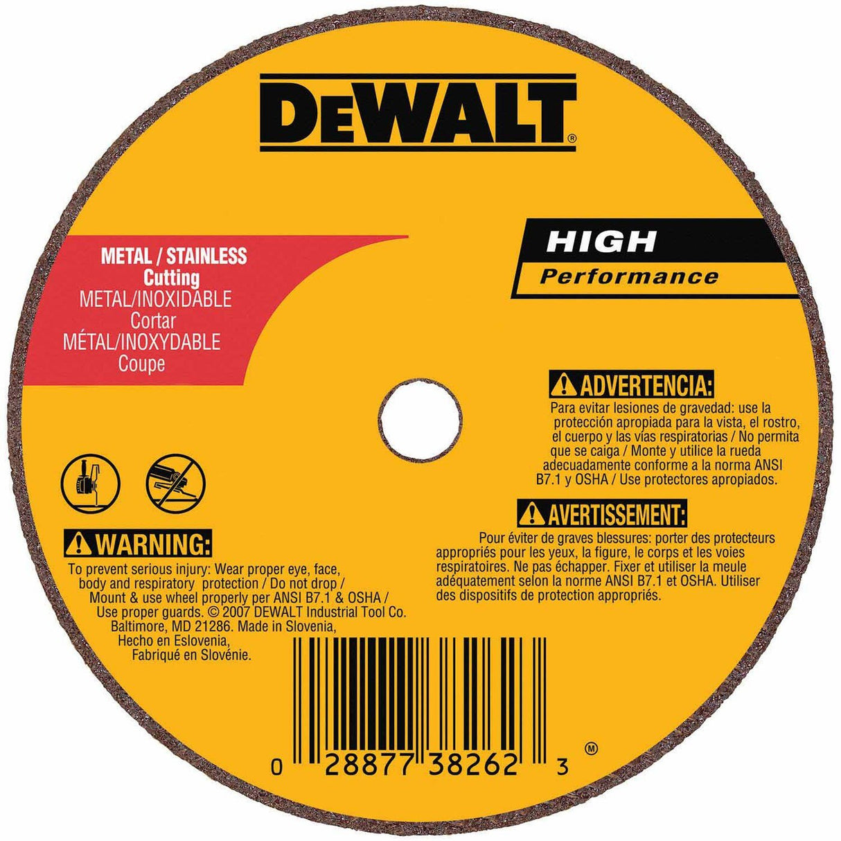 DeWalt DW8711 3 x 1/16x 3/8 A60T Metal and Stainless Cutoff Wheel