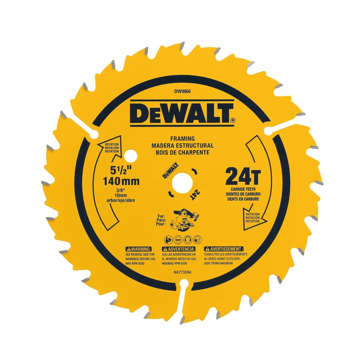 DeWalt DW9066 5-1/2" 24-Tooth Rough Finish Carbide Circular Saw Blade for Wood Cutting