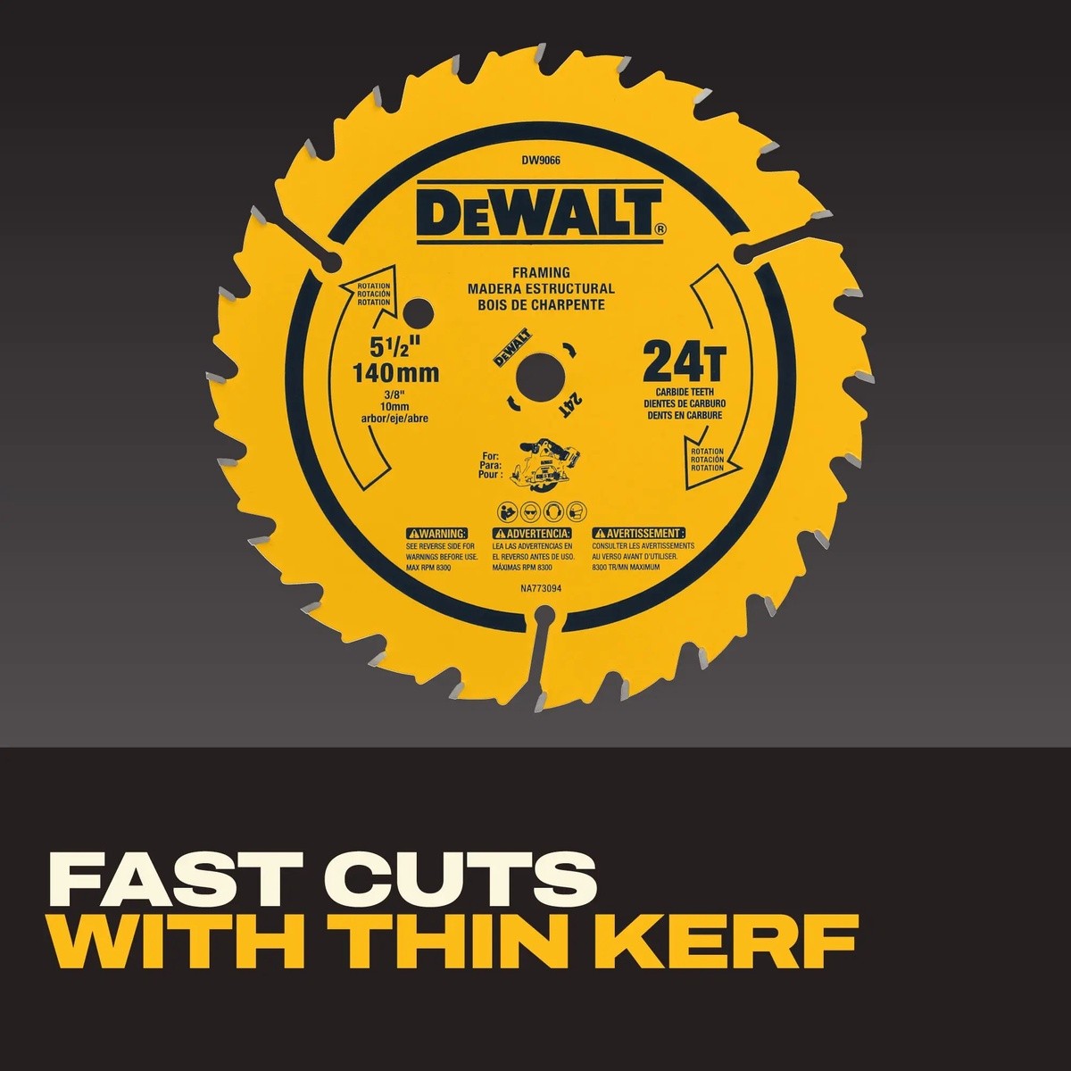 DeWalt DW9066 5-1/2" 24-Tooth Rough Finish Carbide Circular Saw Blade for Wood Cutting - 6