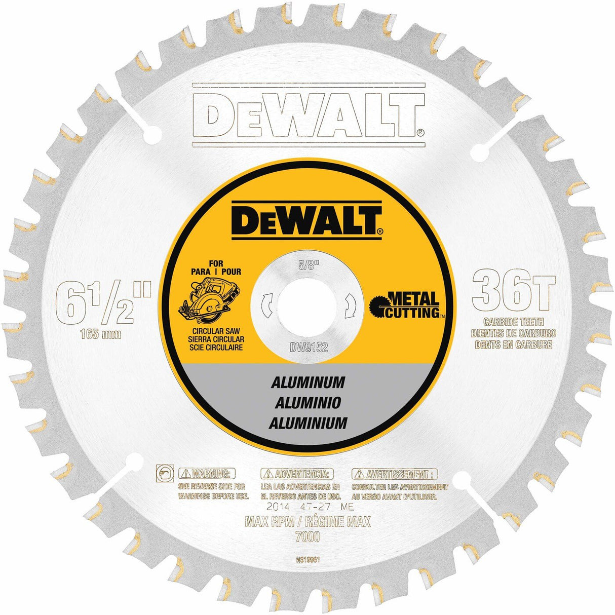 DeWalt DW9152 6-1/2" 36T Aluminum Cutting Blade