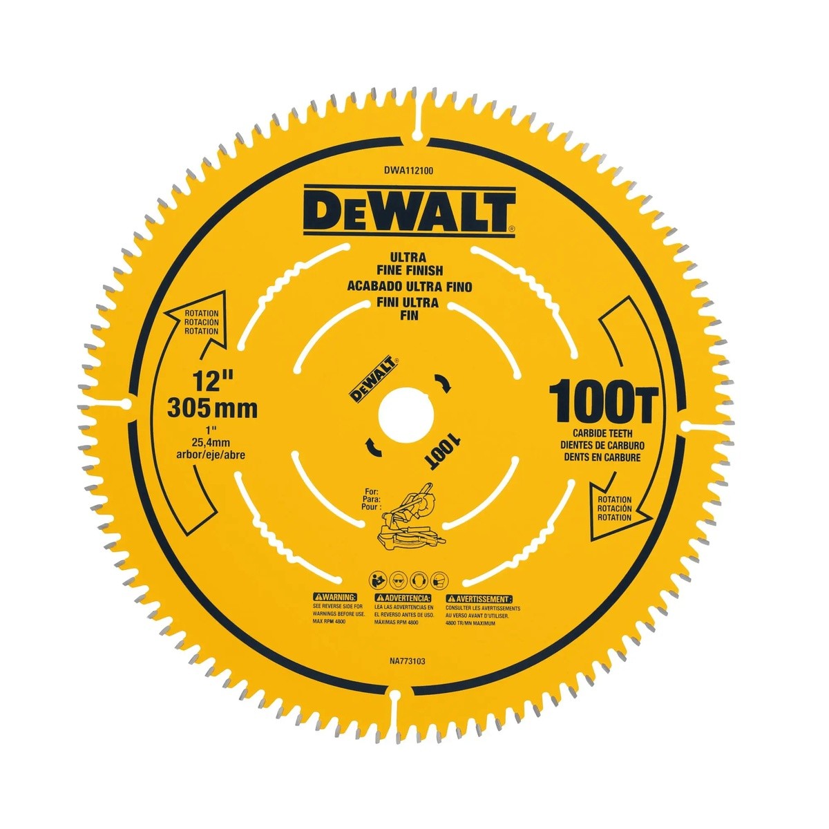 DeWalt DWA112100 12" 100 Tooth Ultra Fine Finish Circular Saw Blade for Wood
