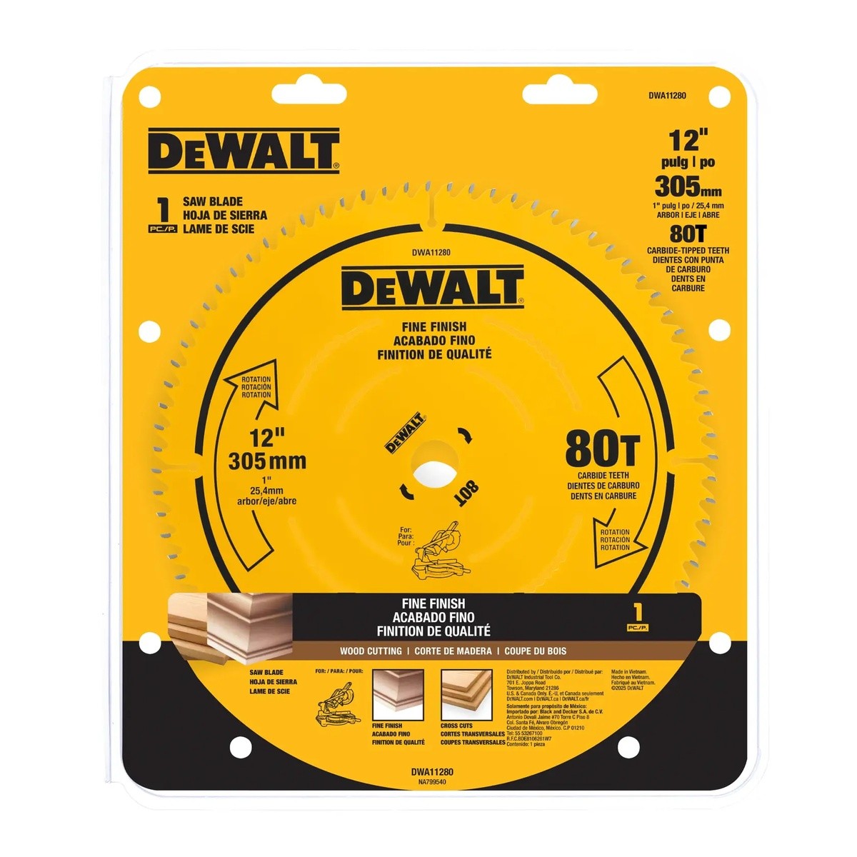 DeWalt DWA11280DT 12" Carbide Circular Saw Blade 80 Tooth Fine Finish 1" Arbor - 2