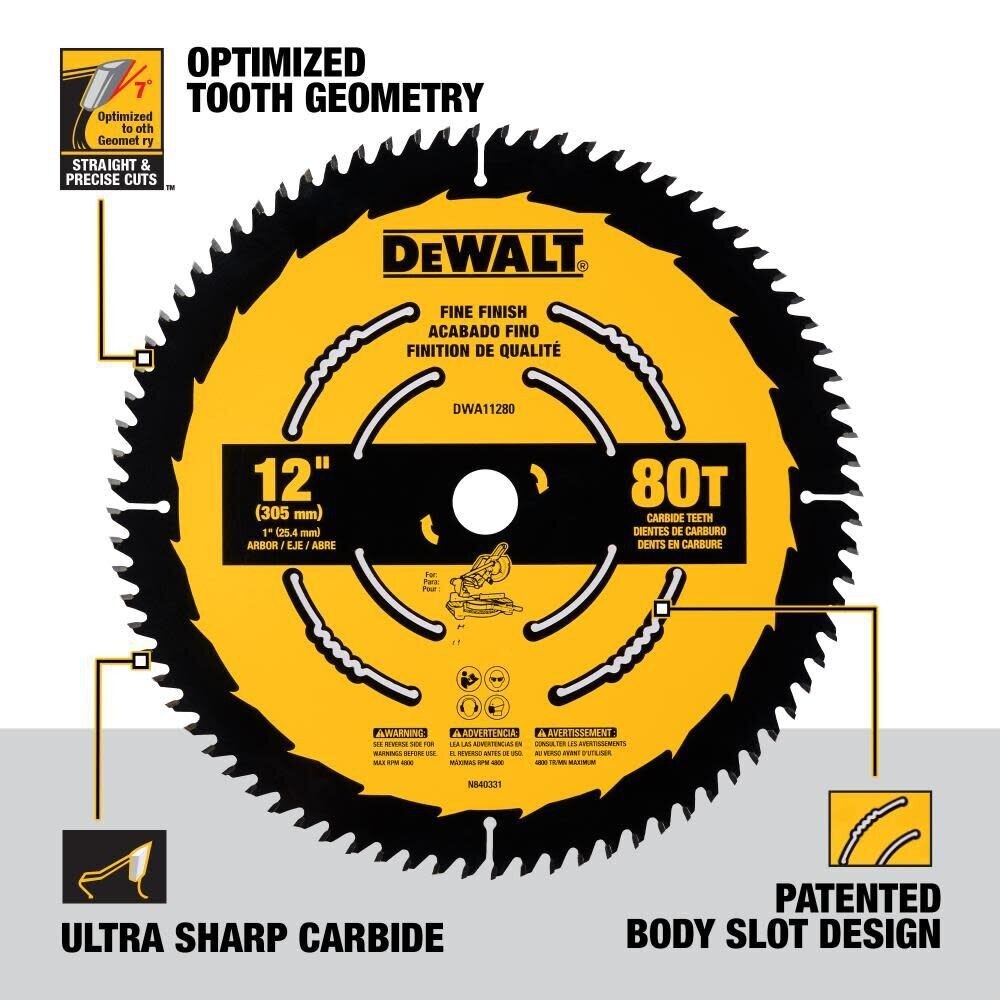 DeWalt DWA11280 12 in. 80T Fine Finish Saw Blade - 3