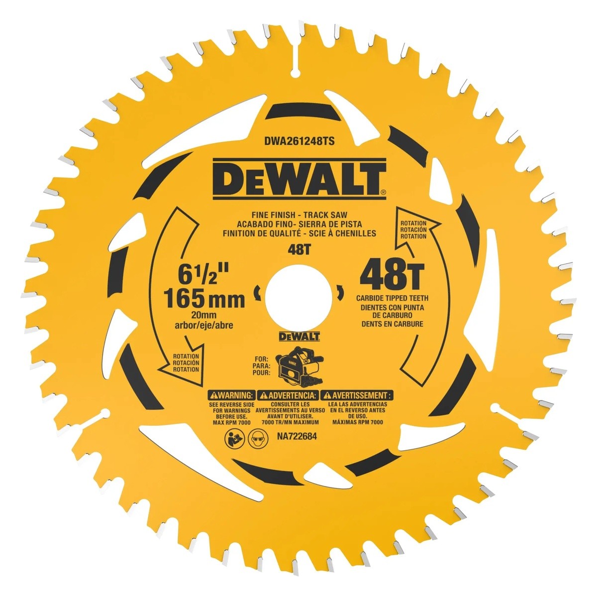 DeWalt DWA261248TS 6.5" 48T Fine Finish Carbide Track Saw Blade 20mm Arbor