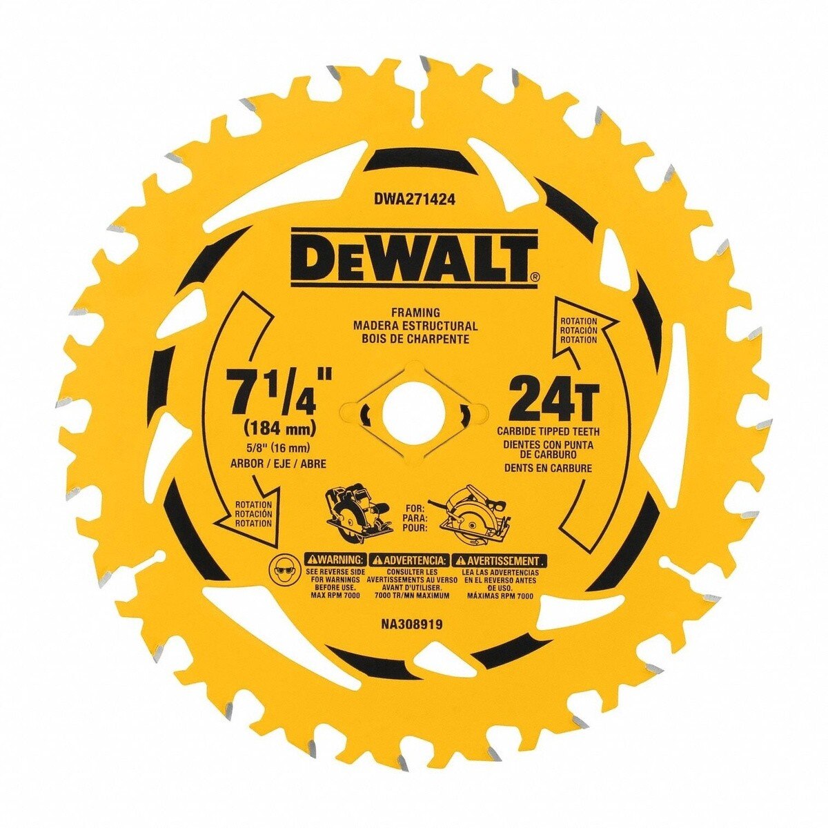 DeWalt DWA271424 7-1/4" 24T Carbide Tipped Framing Circular Saw Blade
