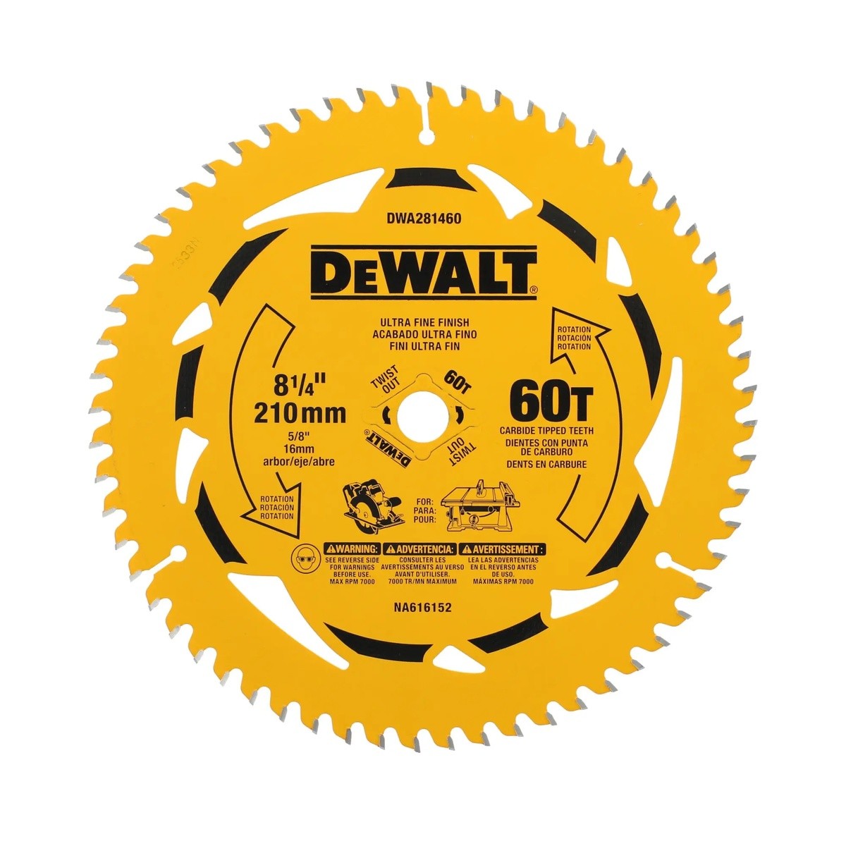DeWalt DWA281460 8-1/4" 60T Carbide Tipped Circular Saw Blade
