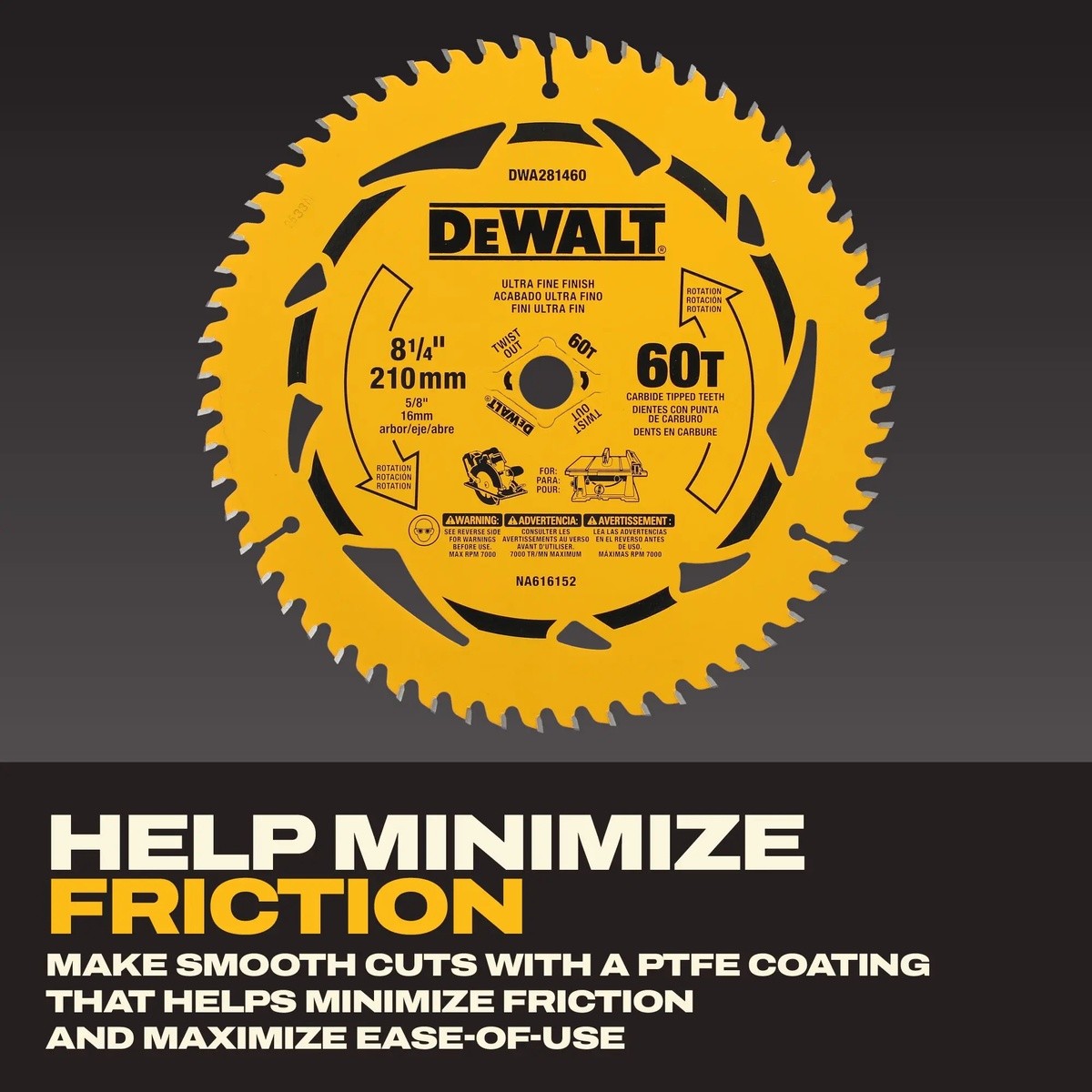 DeWalt DWA281460 8-1/4" 60T Carbide Tipped Circular Saw Blade - 6