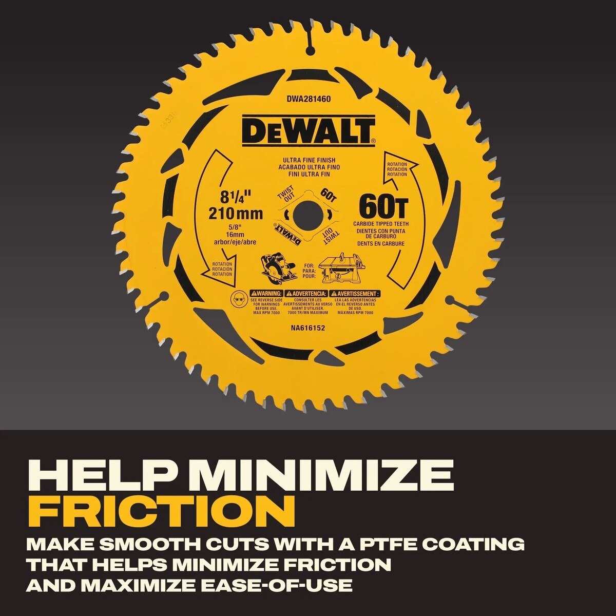 DeWalt DWA281460 8-1/4" 60T Carbide Tipped Circular Saw Blade - 6