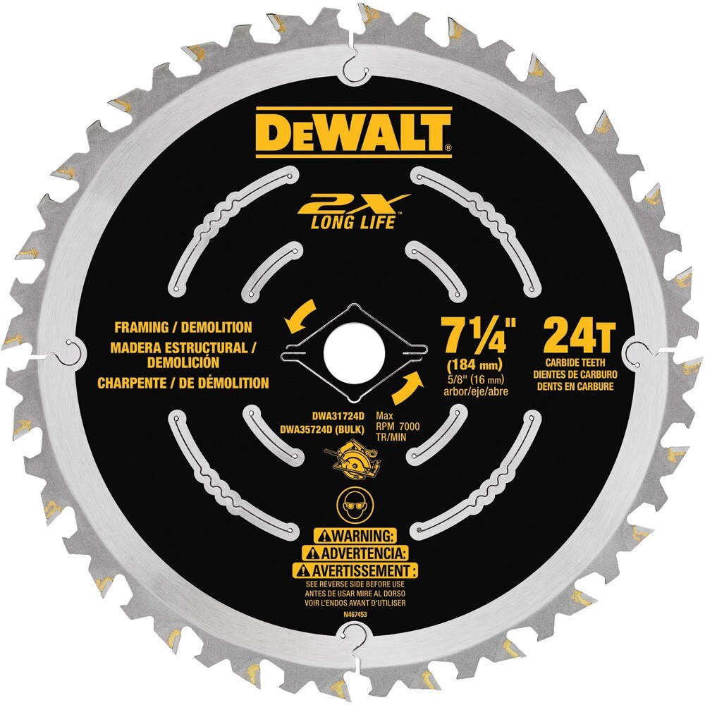 DeWalt DWA35724DB10 7-1/4" 24T Demo Framing Blade-Bulk