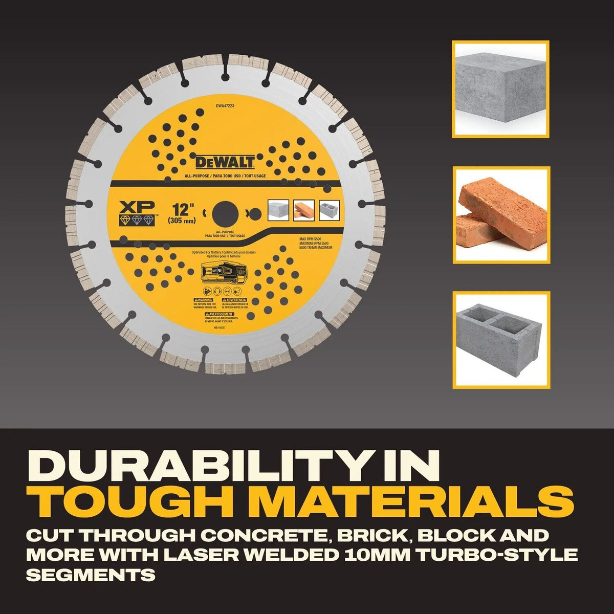 DeWalt DWA47223 12" XP Segmented Diamond Blade for Concrete Brick and Block - 5