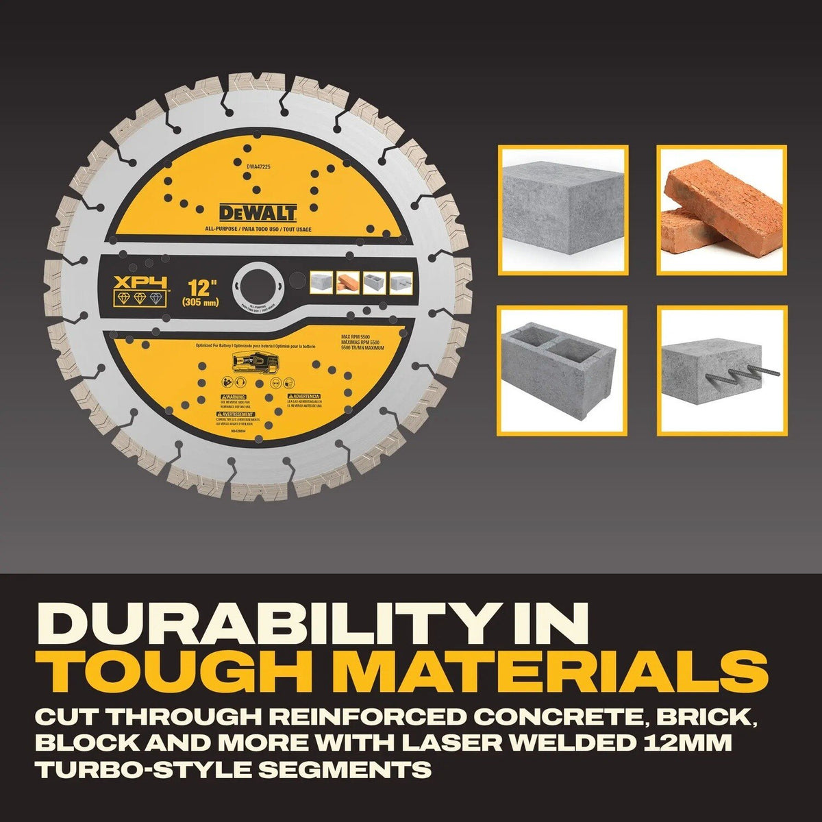 DeWalt DWA47225 POWERSHIFT 12" XP4 Segmented Diamond Blade for Concrete and Masonry - 3