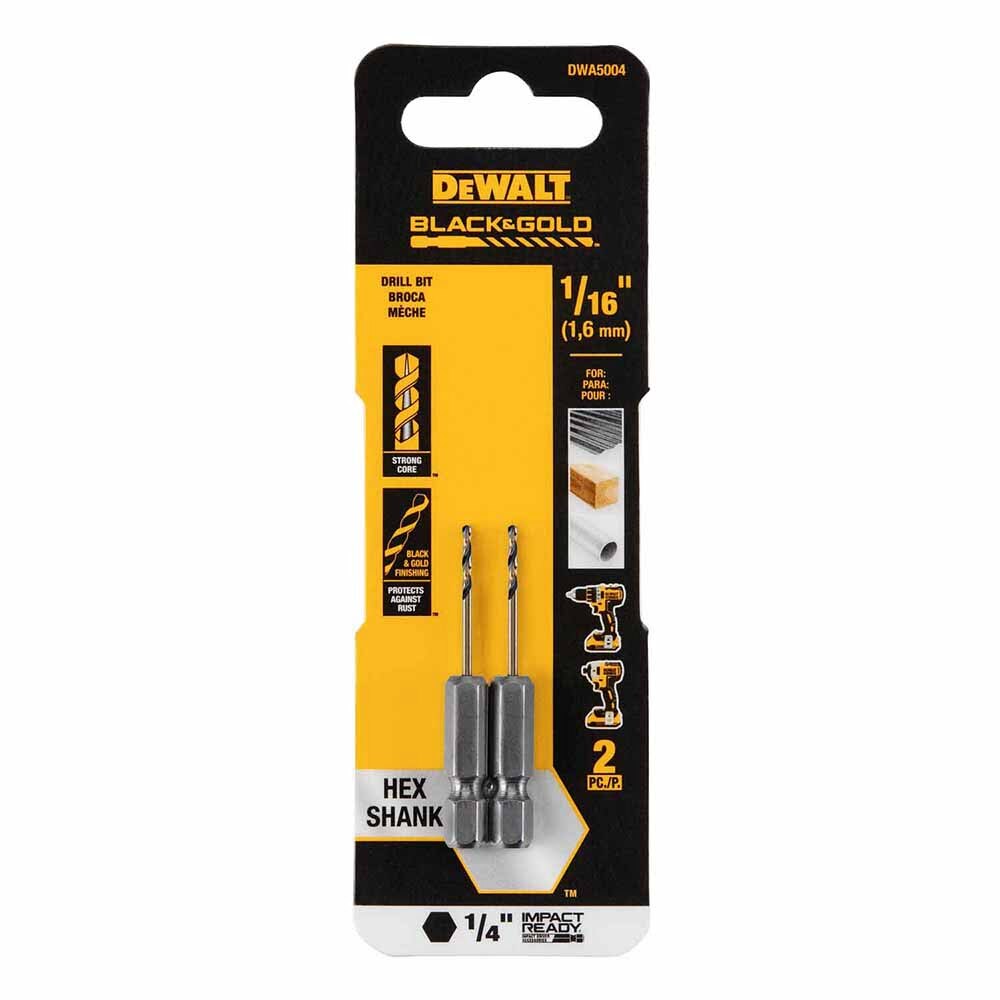 DeWalt DWA5004 1/16" Black & Gold Impact Ready Metal Drill Bit - 2