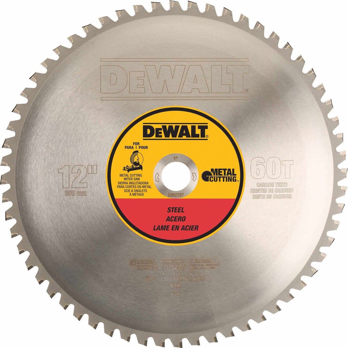 DeWalt DWA7737 12" 60T Heavy Gauge Ferrous Met Cut Blade 1" Arbor