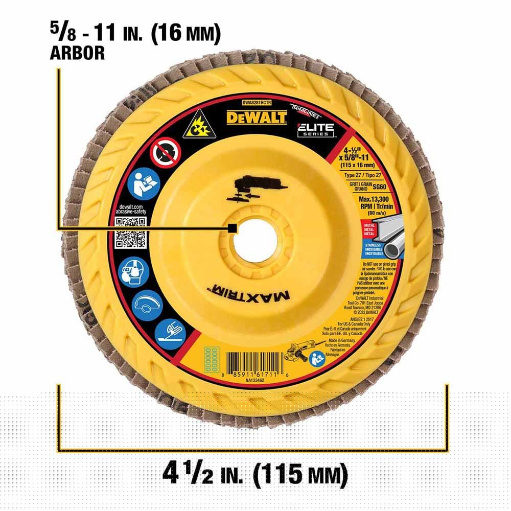 DeWalt DWA8281HCTR Elite Series , 4-1/2" x 5/8-11 60 Grit T27 Maxtrim Trimmable Flap Disc - 2