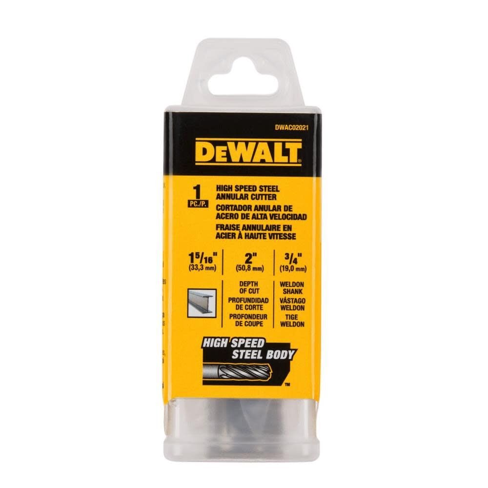 DeWalt DWAC02021 1-5/16In x 2In HSS Annular Cutter 3/4In WD - 3