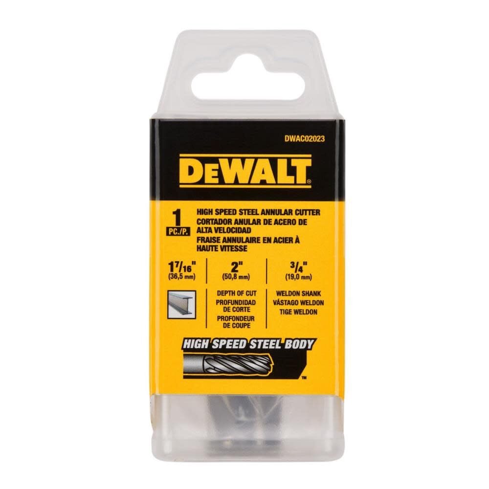 DeWalt DWAC02023 1-7/16In x 2In HSS Annular Cutter 3/4In WD - 3