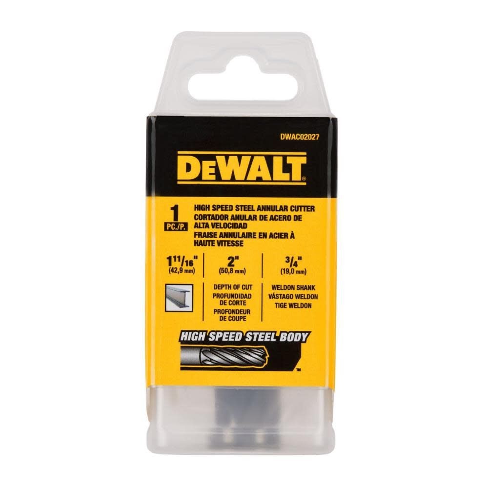 DeWalt DWAC02027 1-11/16In x 2I HSS Annular Cutter 3/4In WD - 3