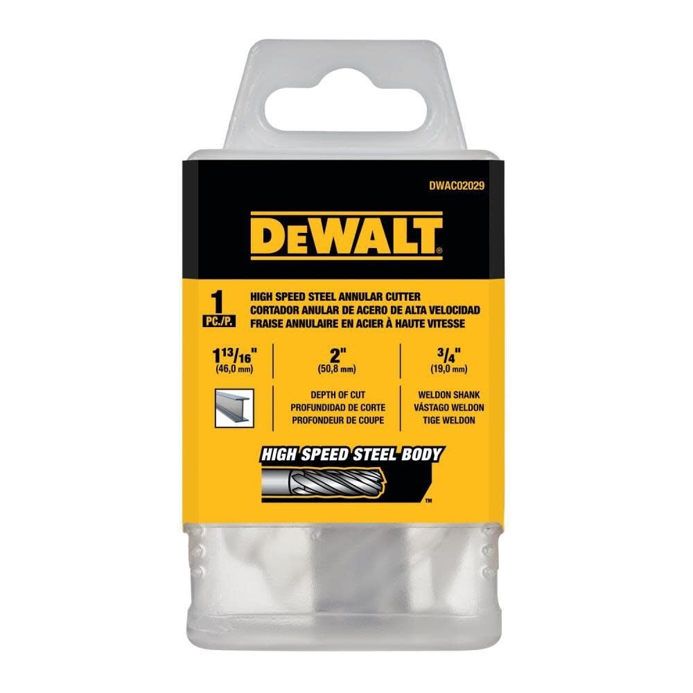 DeWalt DWAC02029 1-13/16In x 2I HSS Annular Cutter 3/4In WD - 3