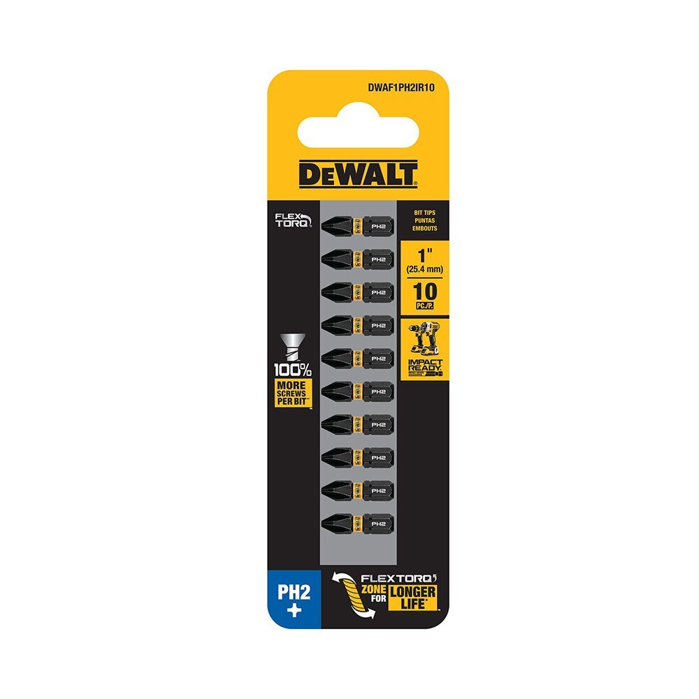 DeWalt DWAF1PH2IR10 PH2 FLEXTORQ 1/4 x 1in Impact Driver Bits, 10-Pack - 2