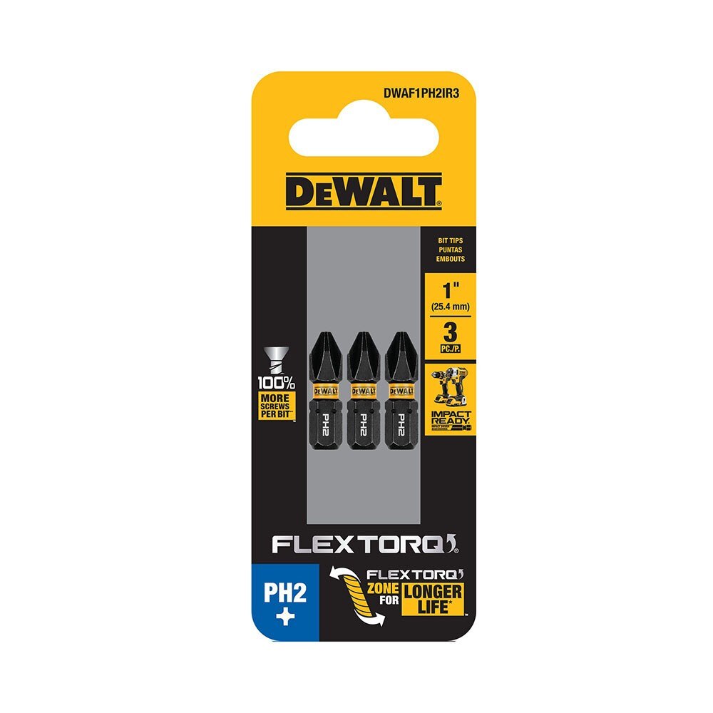 DeWalt DWAF1PH2IR3 PH2 FLEXTORQ 1/4 x 1in Impact Driver Bits, 3-Pack - 2