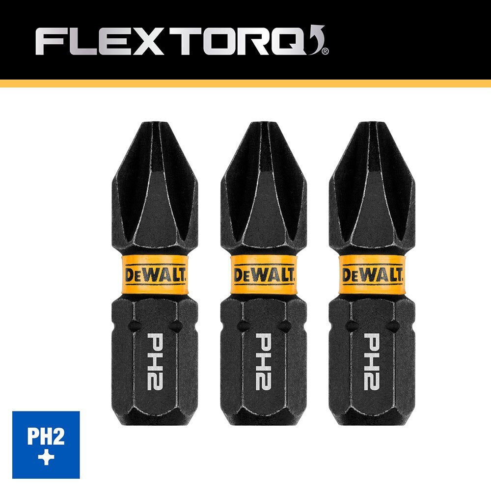 DeWalt DWAF1PH2IR3 PH2 FLEXTORQ 1/4 x 1in Impact Driver Bits, 3-Pack - 4