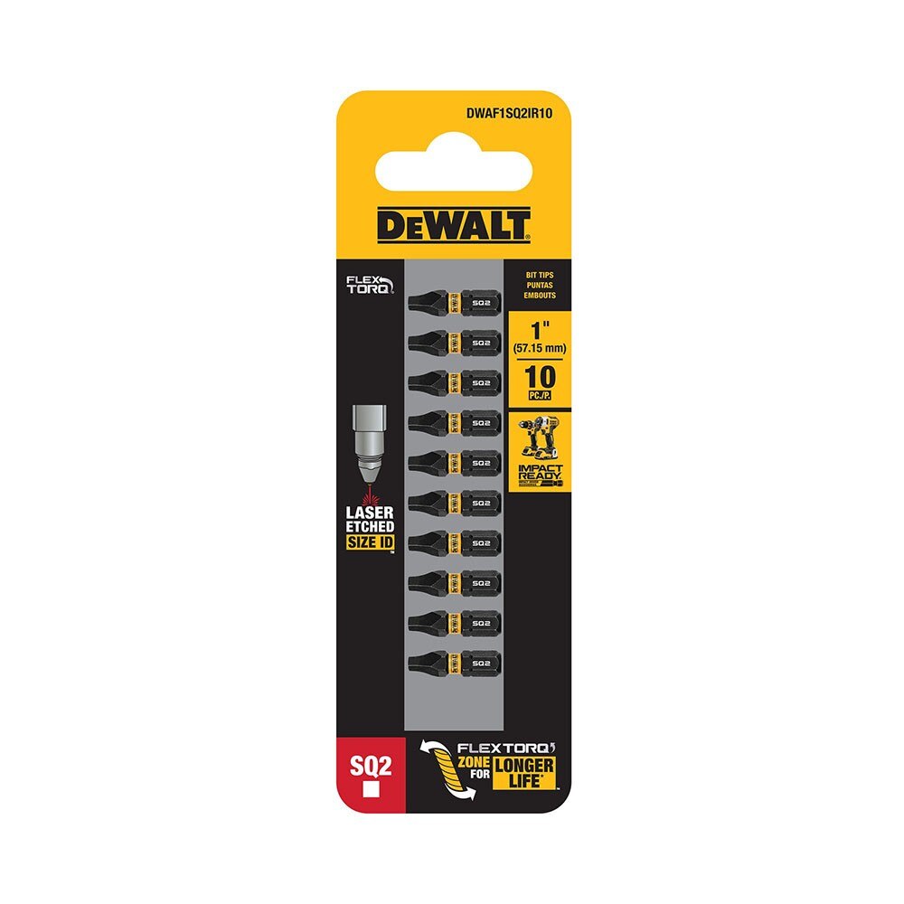 DeWalt DWAF1SQ2IR10 SQ2 FLEXTORQ 1/4 x 1in Impact Driver Bits, 10-Pack - 2