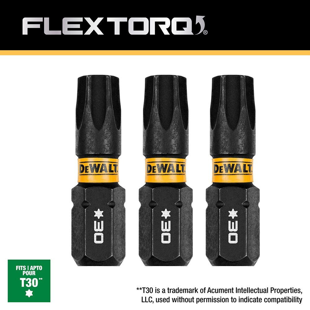 DeWalt DWAF1TX30IR3 T30 FLEXTORQ 1/4 x 1in Impact Driver Bits, 3-Pack - 4