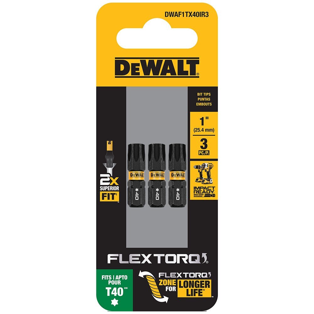DeWalt DWAF1TX40IR3 T40 FLEXTORQ 1/4 x 1in Impact Driver Bits, 3-Pack - 2