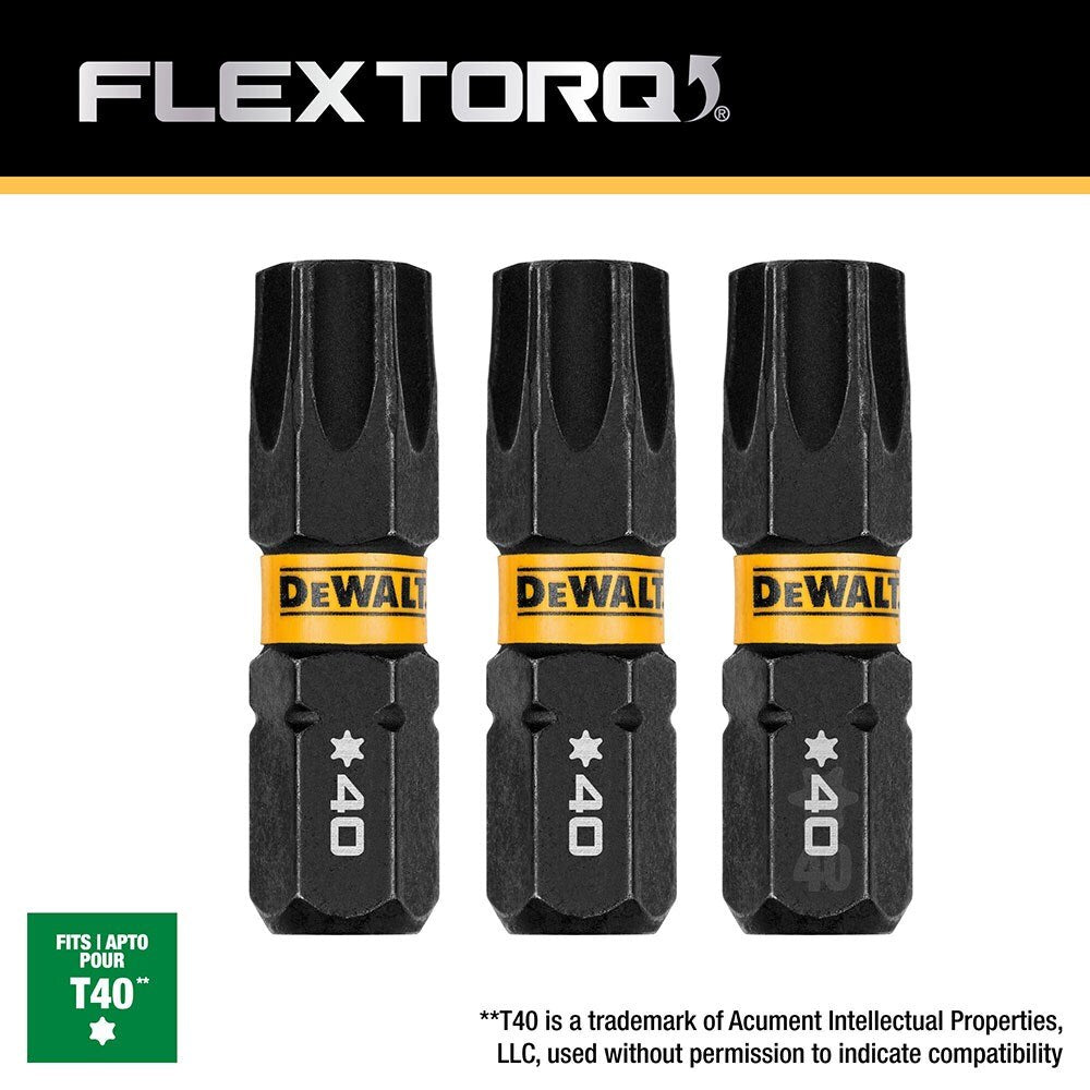 DeWalt DWAF1TX40IR3 T40 FLEXTORQ 1/4 x 1in Impact Driver Bits, 3-Pack - 4