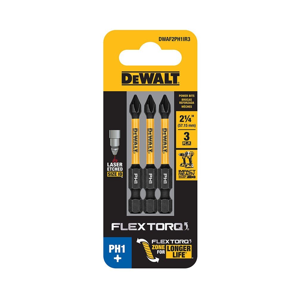 DeWalt DWAF2PH1IR3 PH1 FLEXTORQ 1/4 x 2.25in Impact Driver Bits, 3-Pack - 2