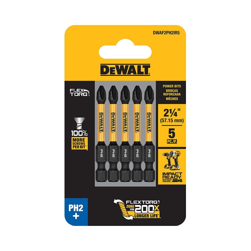 DeWalt DWAF2PH2IR5 PH2 FLEXTORQ 1/4 x 2-1/4in Impact Driver Bits, 5-Pack - 2