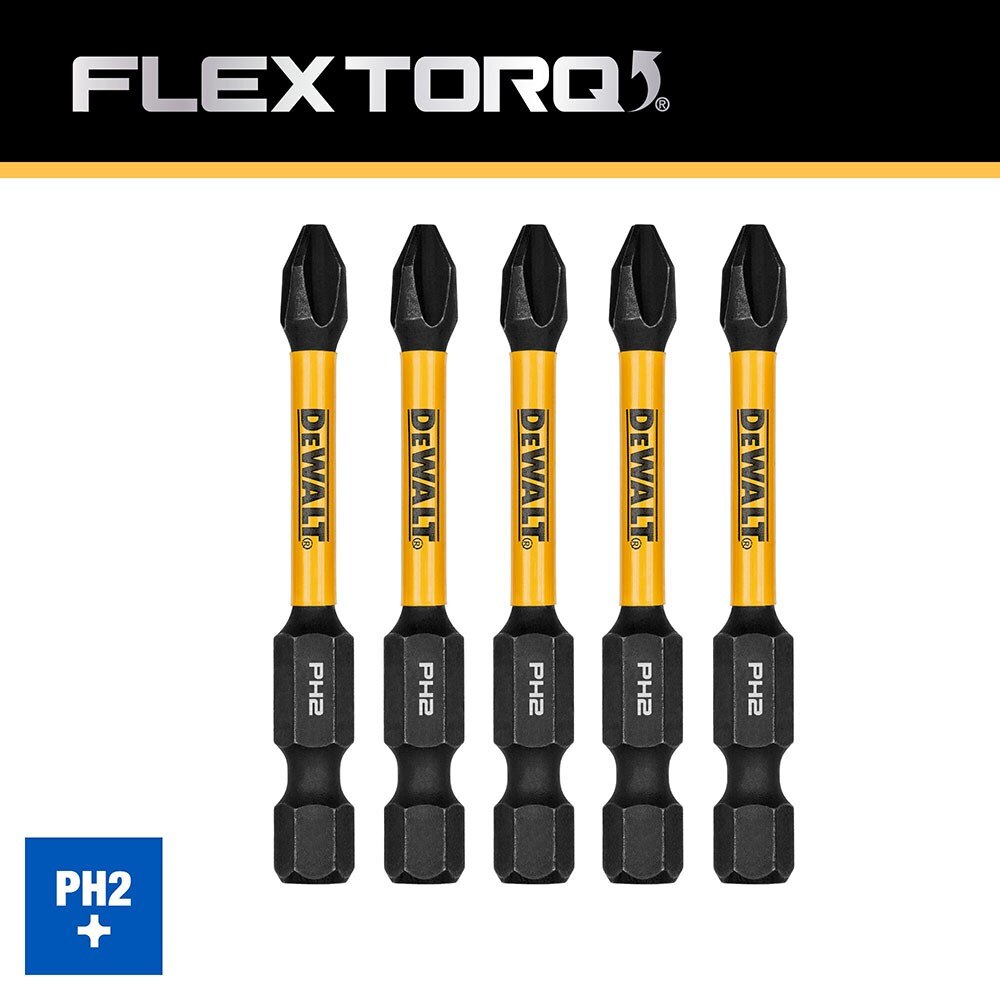 DeWalt DWAF2PH2IR5 PH2 FLEXTORQ 1/4 x 2-1/4in Impact Driver Bits, 5-Pack - 4