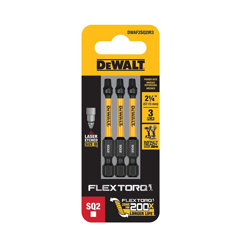 DeWalt DWAF2SQ2IR3 SQ2 FLEXTORQ 1/4 x 2.25in Impact Driver Bits, 3-Pack - 2